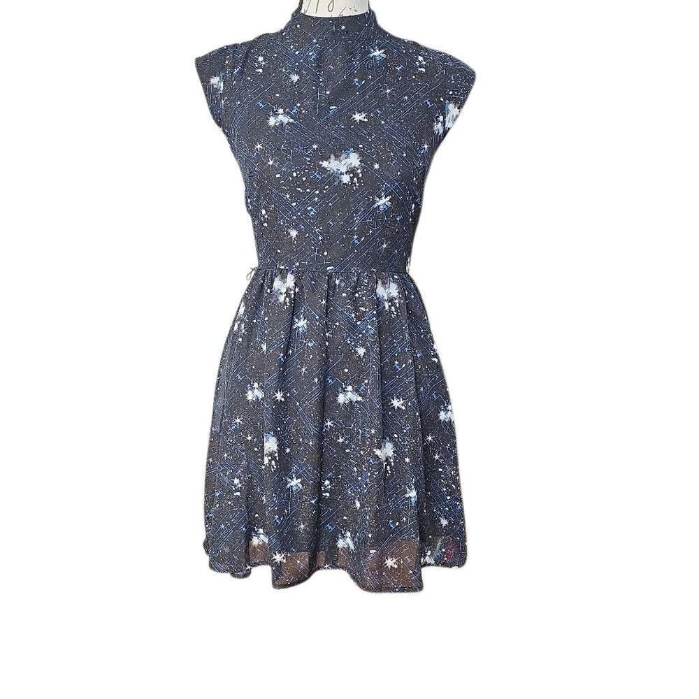 Star Wars Women's Size XS Black Blue White High Neck Galaxy Print Short Dress